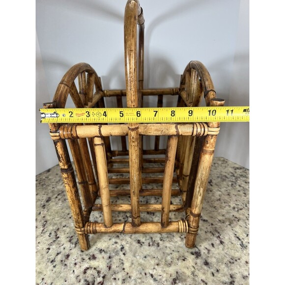 Bamboo Magazine Rack Mid Century Modern Turtle Shell Bamboo Hollywood Regency. - Picture 12 of 15
